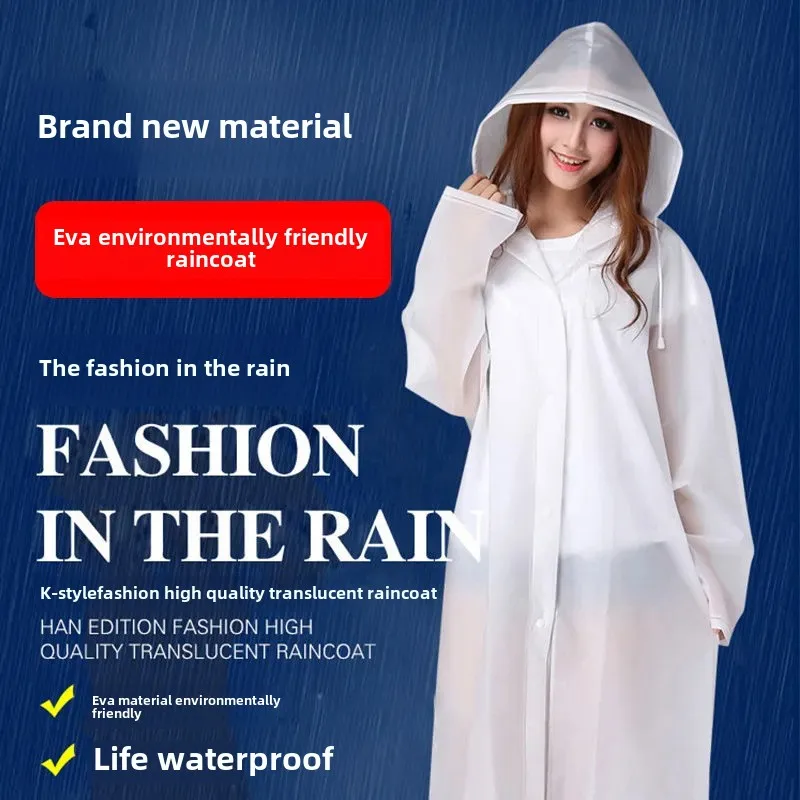 1Pc EVA Women Man Raincoat Adult Clear Transparent Camping Rainwear Suit Thickened Waterproof Portable Long Rain Poncho Coat