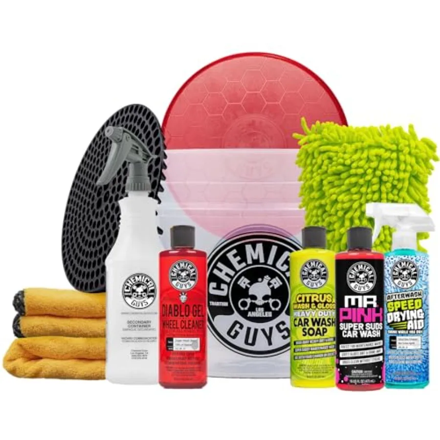 

Two-bucket car wash kit for weekly use: polypropylene buckets gray/black color includes soap mitts microfiber towels and dirt t