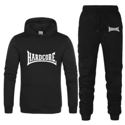 Terno esportivo hardcore com capuz masculino, capuz e calças, terno de jogging casual, capuz de lã, roupa esportiva unissex, máx