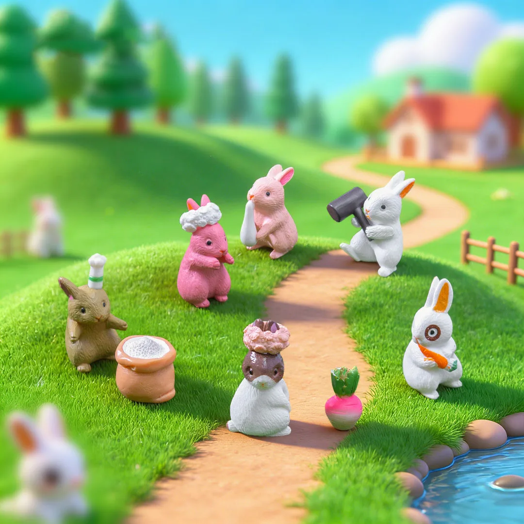 12pc Funny Cute Chef Rabbit Easter Decoration Pvc Craft Miniature Figure Tiny for Bonsai Microlandscape Fairy Garden Decor