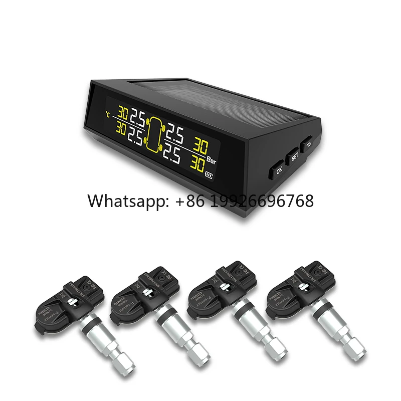 

Solar Powered Wireless Car TPMS Tire Pressure Monitoring System with Internal Sensor Windshield Tyre Pressure Alarm