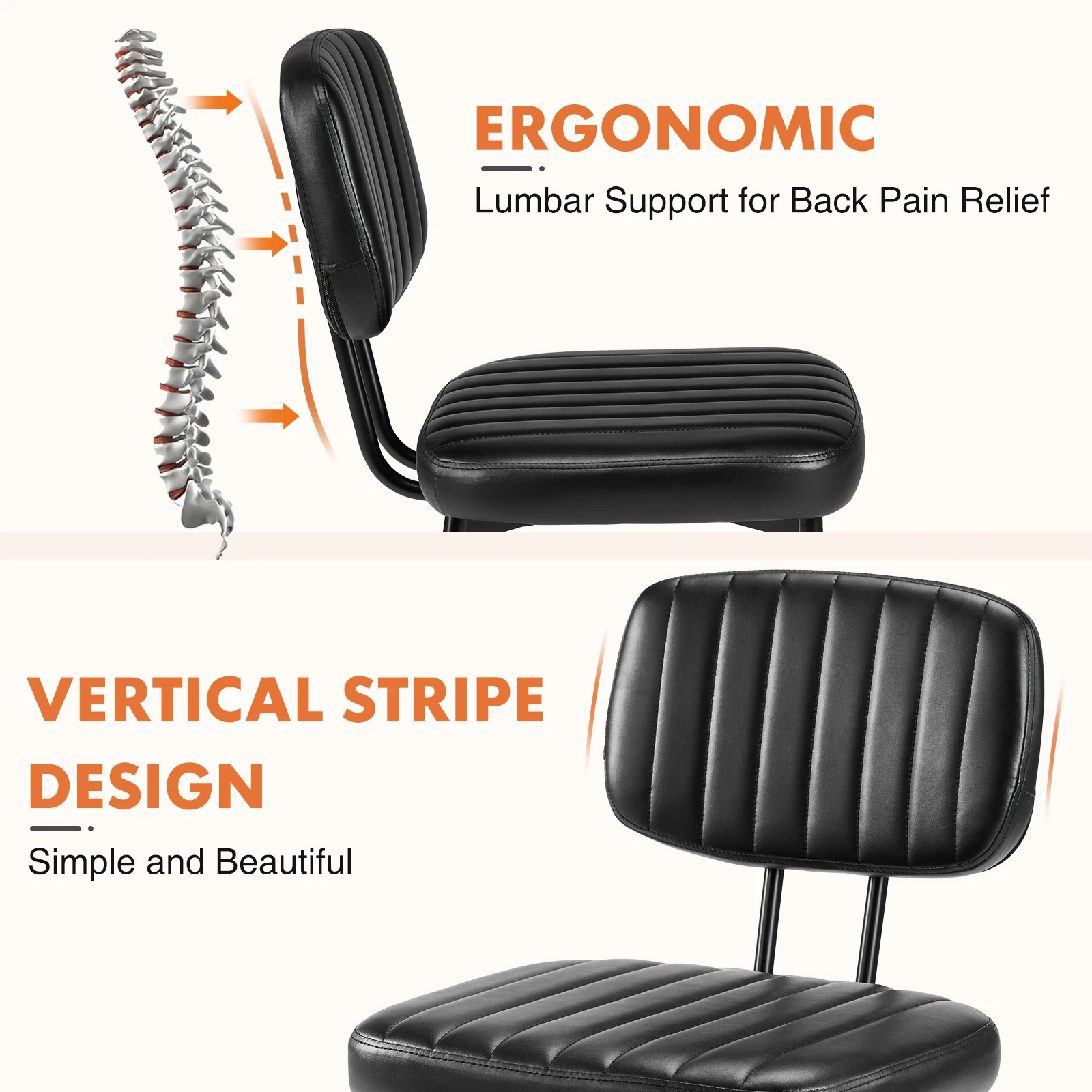 Dining Chairs Set of 2 Ergonomic Lumbar Support PU Leather Foam Sponge Cushion Seat and Metal Legs for Modern Kitchen