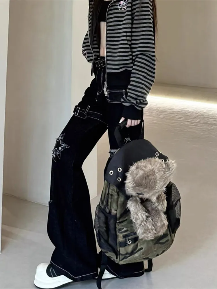 2025 American Retro Y2K Style Star Ricamo Nero Slim Jeans da donna Pantaloni Streetwear Abbigliamento donna Pantaloni lunghi di nuova moda