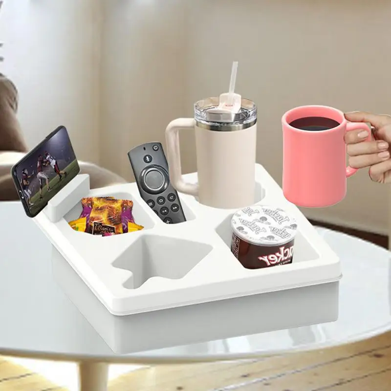 Couch Cup Holder Tray Silicone Couch Caddy with Phone Holder Bed Sofa Organizer Anti-Spill Sofa Cup Holder for Snacks Beverage