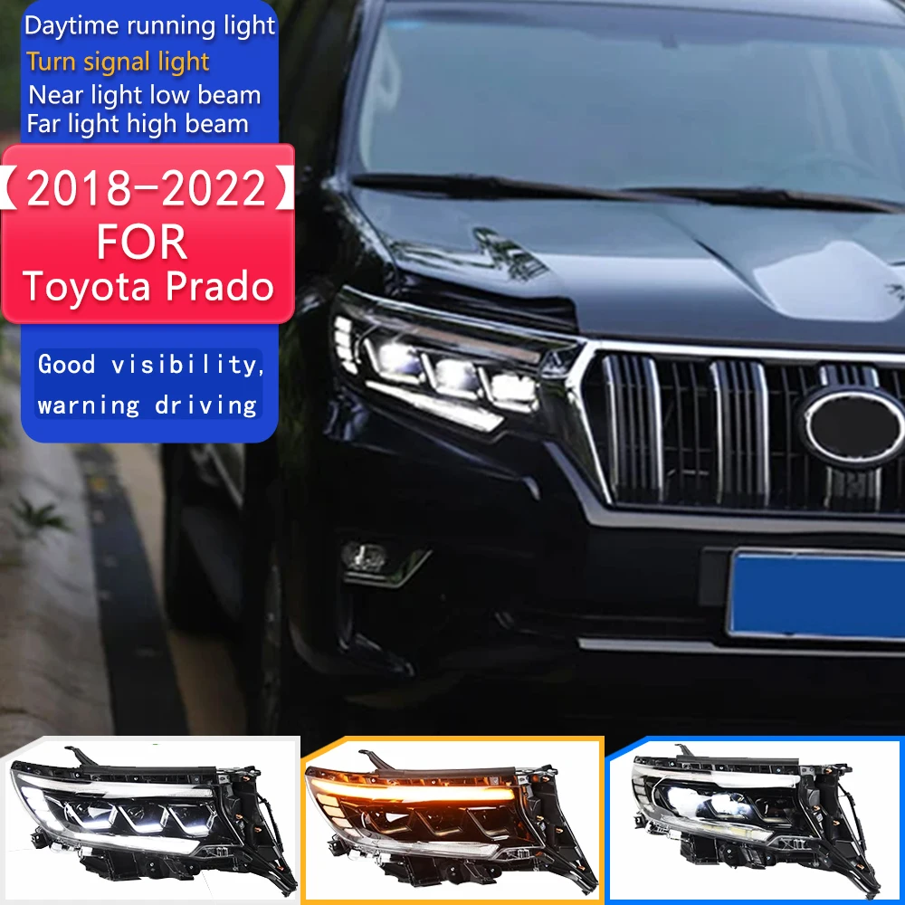 

Автомобильный Стайлинг, фара для фар Toyota Prado 2018-2022 Prado LC150, светодиодная фара, линза проектора DRL, автомобильные аксессуары