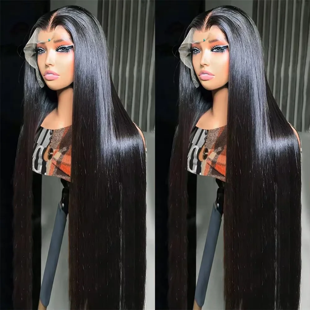 

44 46 inches 200 Density Straight 13x6 HD Transparent Lace Natural Color Brazilian Human Hair Wig For Women Frontal Lace Wig