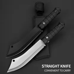 1PC Black handle ball; Outdoor camping straight knife; Multifunctional; Self-defense knife; Survival hunting knife; Fruit knife