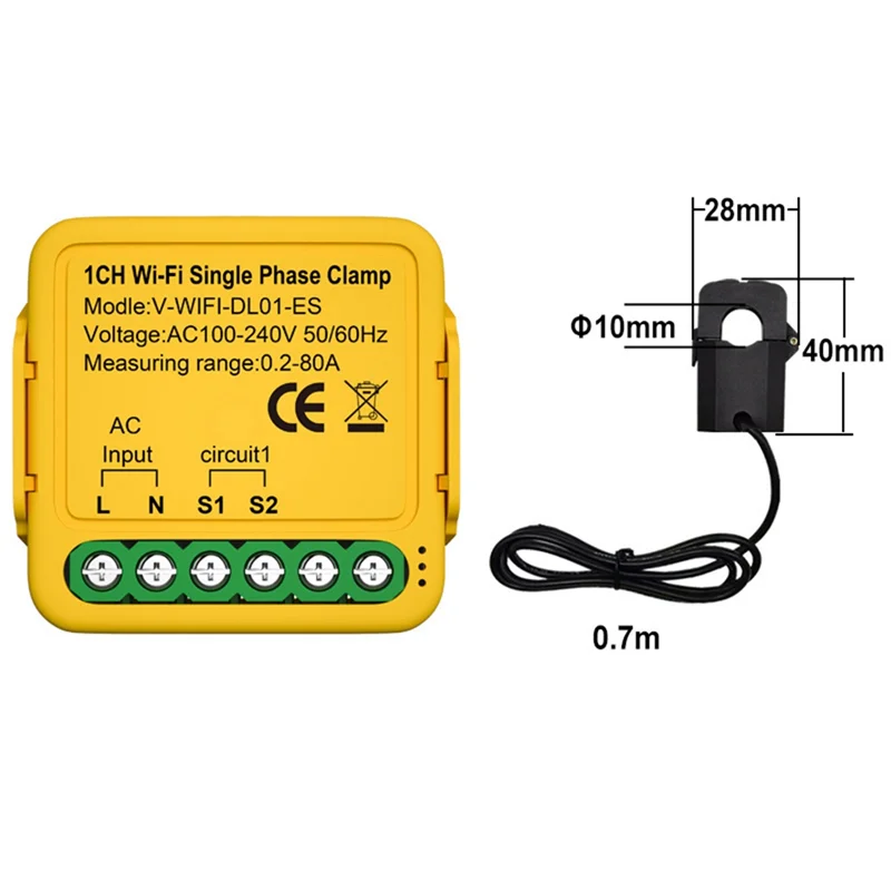 1 buah 1CH Pemberitahuan Otomatisasi Monitor Arus Energi Real-Time Kehidupan Cerdas Remote Control Kuning