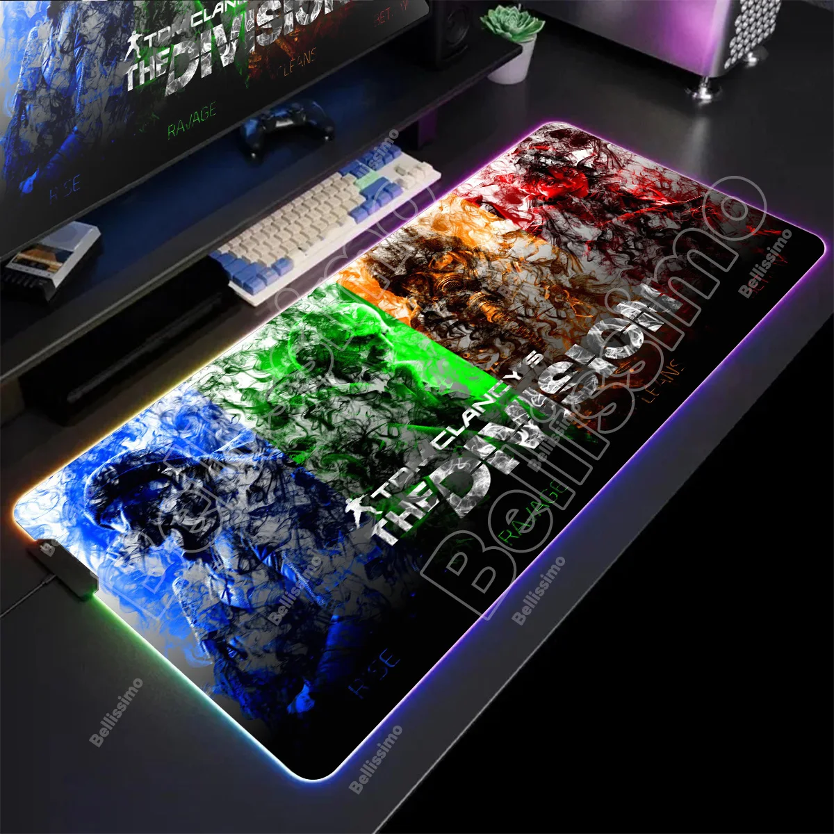 Tappetino per mouse RGB Grande gioco Tom Clancy's The Division Tastiera per computer Tappetino per mouse LED Scrivanie per ufficio e accessori per laptop antiscivolo