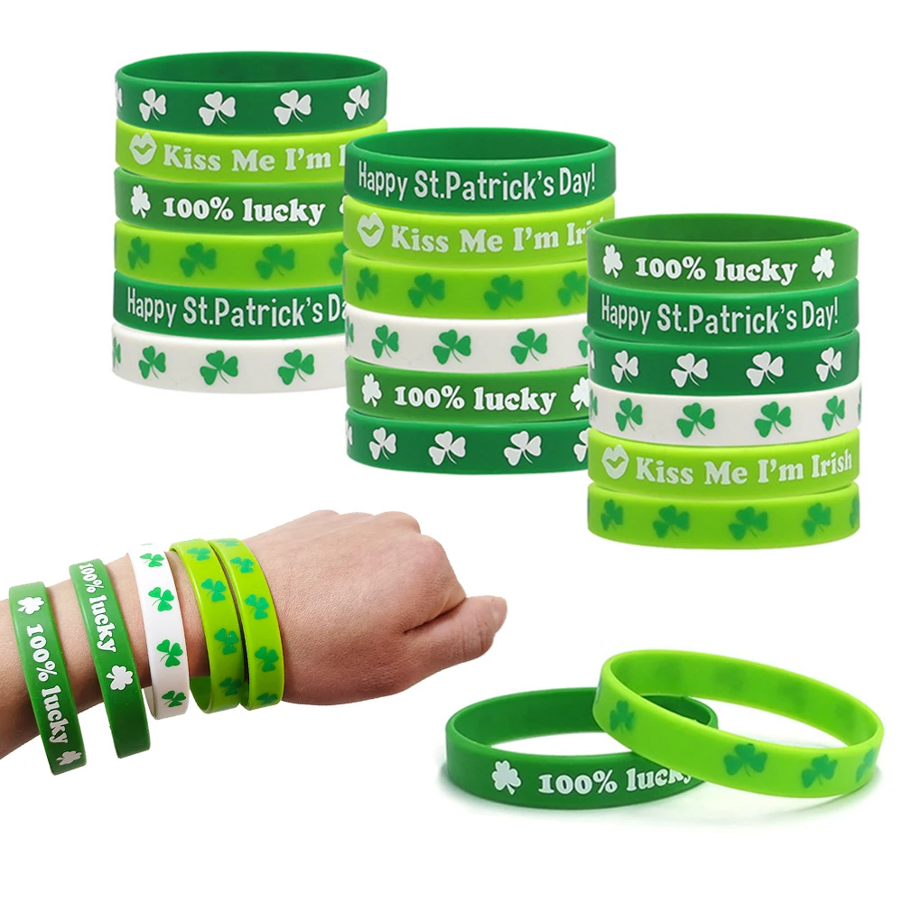 10pcs St. Patrick's Day Party decor favors Gift St. Patrick's Day Rubber Bracelets Silicone Wristbands Shamrock Rubber Bracelets