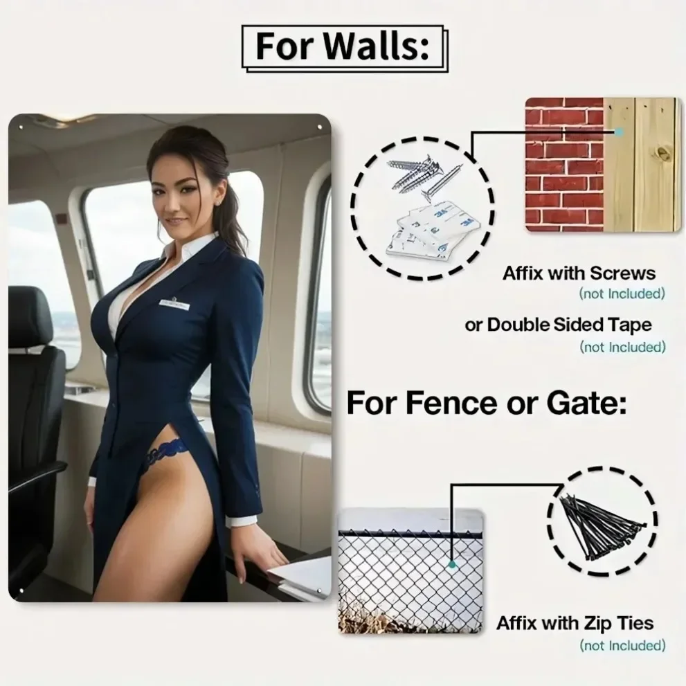 CIFBUY Aviation Themed Decor Art Aluminum Wall Plaque Retro Character Graphic Waterproof Pre‑Drilled Sign for Man Cave Bar Decor