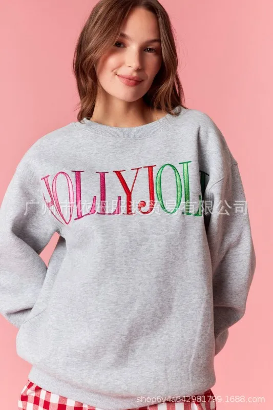 

Women's Winter Christmas Letter Embroidered Loose Fit Casual Sweater European American Style Cozy Knit Top for Ladies