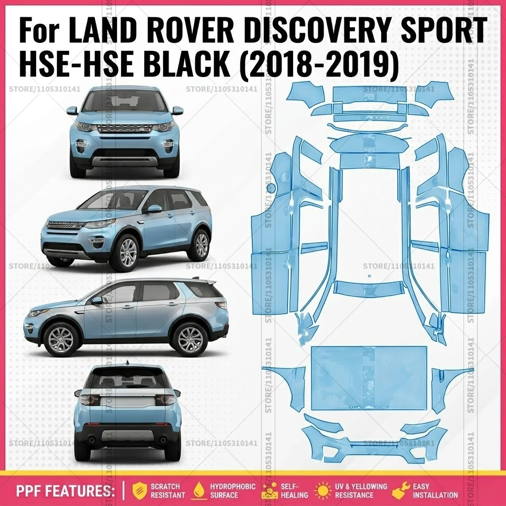 

Предварительно нарезанная прозрачная защитная пленка PPF для переднего бампера Land Rover Discovery Sport HSE-HSE, черная, 2018-2019 гг.