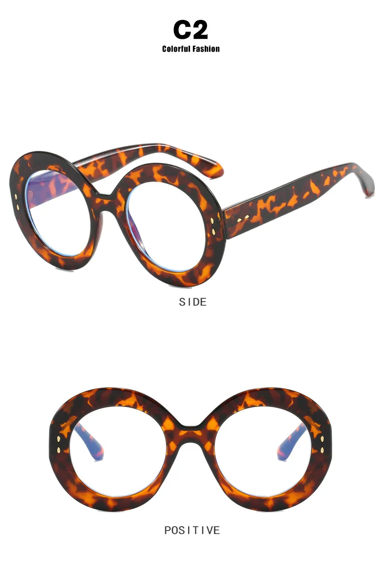 Neues Marken design runde dicke Kante Leopard große weibliche Rahmen photo chrome Anti-Blaulicht Frauen Anti-Reflexion UV400 Brille – Detail 7