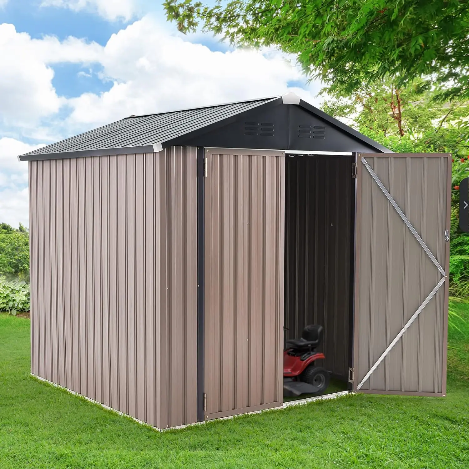 6 x 6FT Outdoor Storage Shed Lockable Bike ShedGarden Shed &Tool Shed for Backyard Patio Lawn Spacious Seamless installation