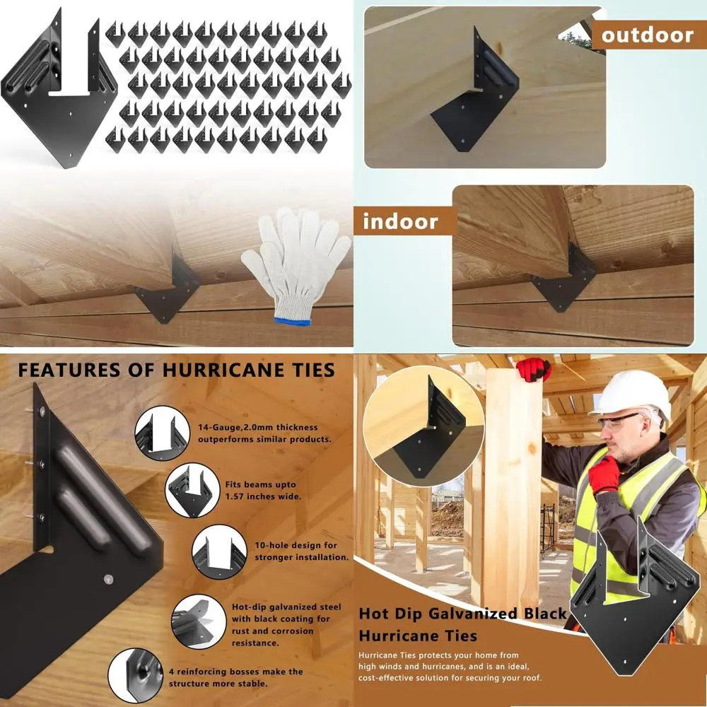 

Hurricane Ties for Rafters - 50 Pack, 14-Gauge Straps, Fits 2x4 and 2x6 Trusses, Galvanized Brackets for Rafter Connection