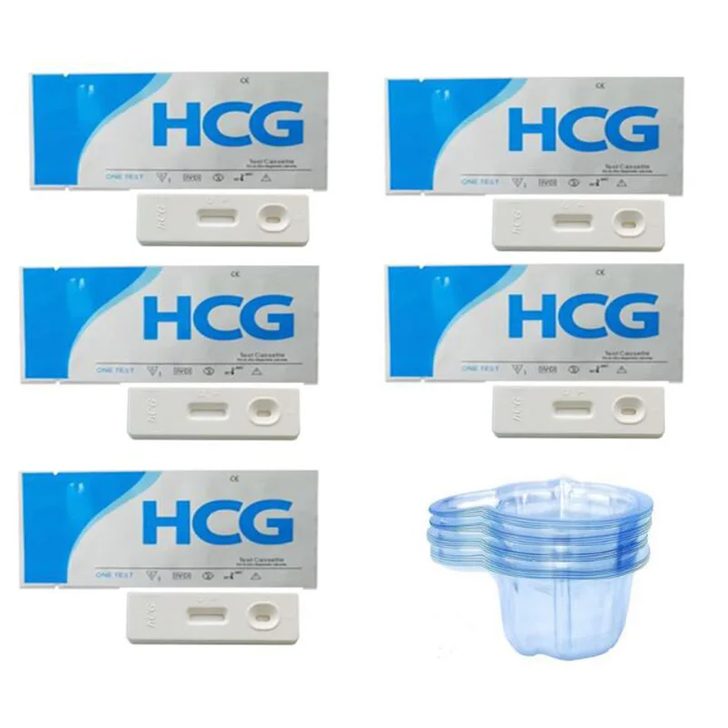 5pcs HCG Tester with Cup One-Step Over 99% Accuracy Test Card Rapid Response Early Fertility Tests Predictor Pregnancy Tests