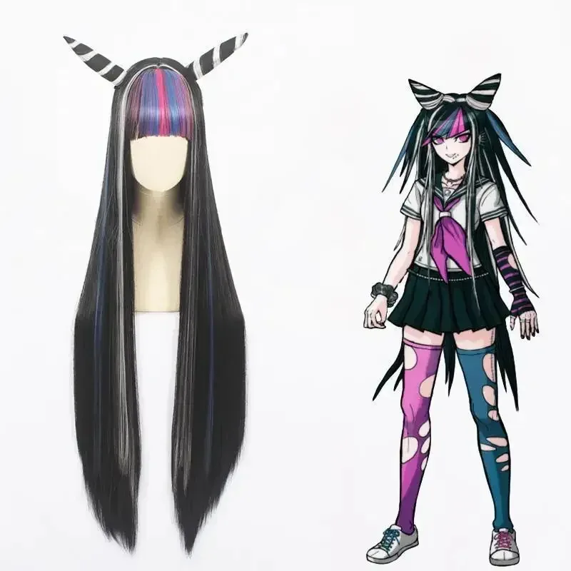 

Аниме Danganronpa Mioda Ibuki Косплей Костюм Красочный Дьявол Рог Рога Укладка Длинные Волосы Парик Для Женщин Хэллоуин Карнавал MN5