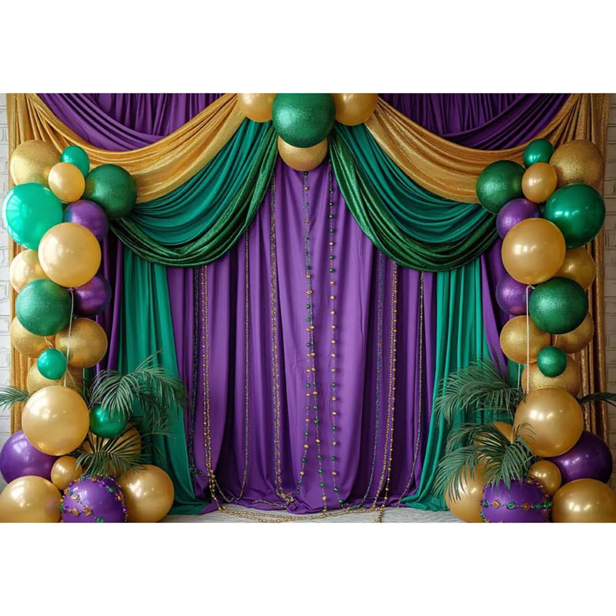 

Allenjoy Mardi Gras Themed Drapery with Balloons Backdrop