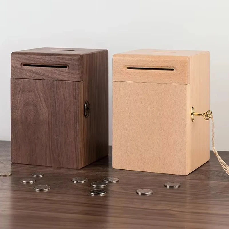 

Decorative box wooden frame natural wood coin bank deposit box mini wood warehouse