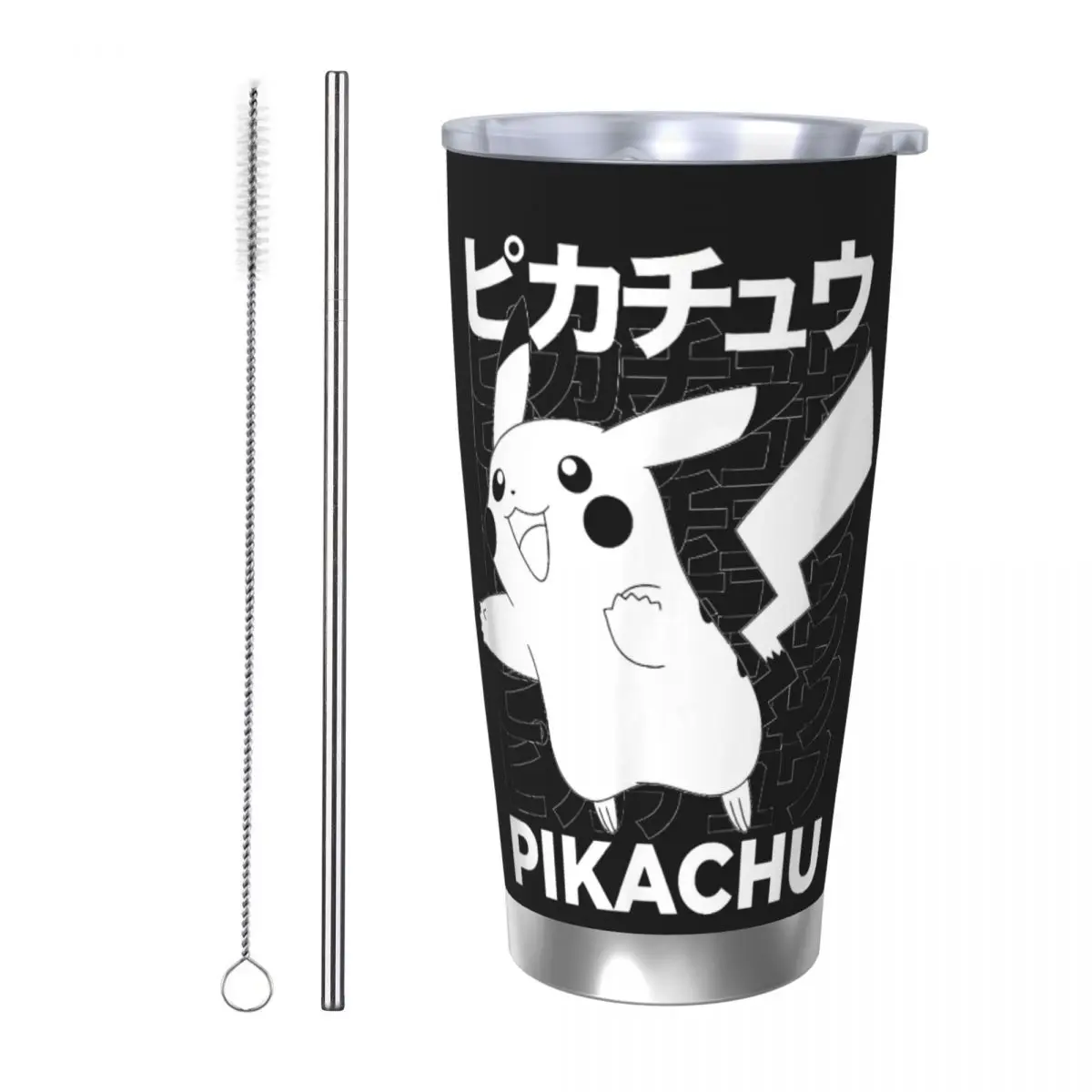 

Покемонный Пикачу Кандзи, изолированный стакан с пигментом и соломинкой, вакуумная термокружка, уличный дорожный термос, чашка для бутылки, 20 унций