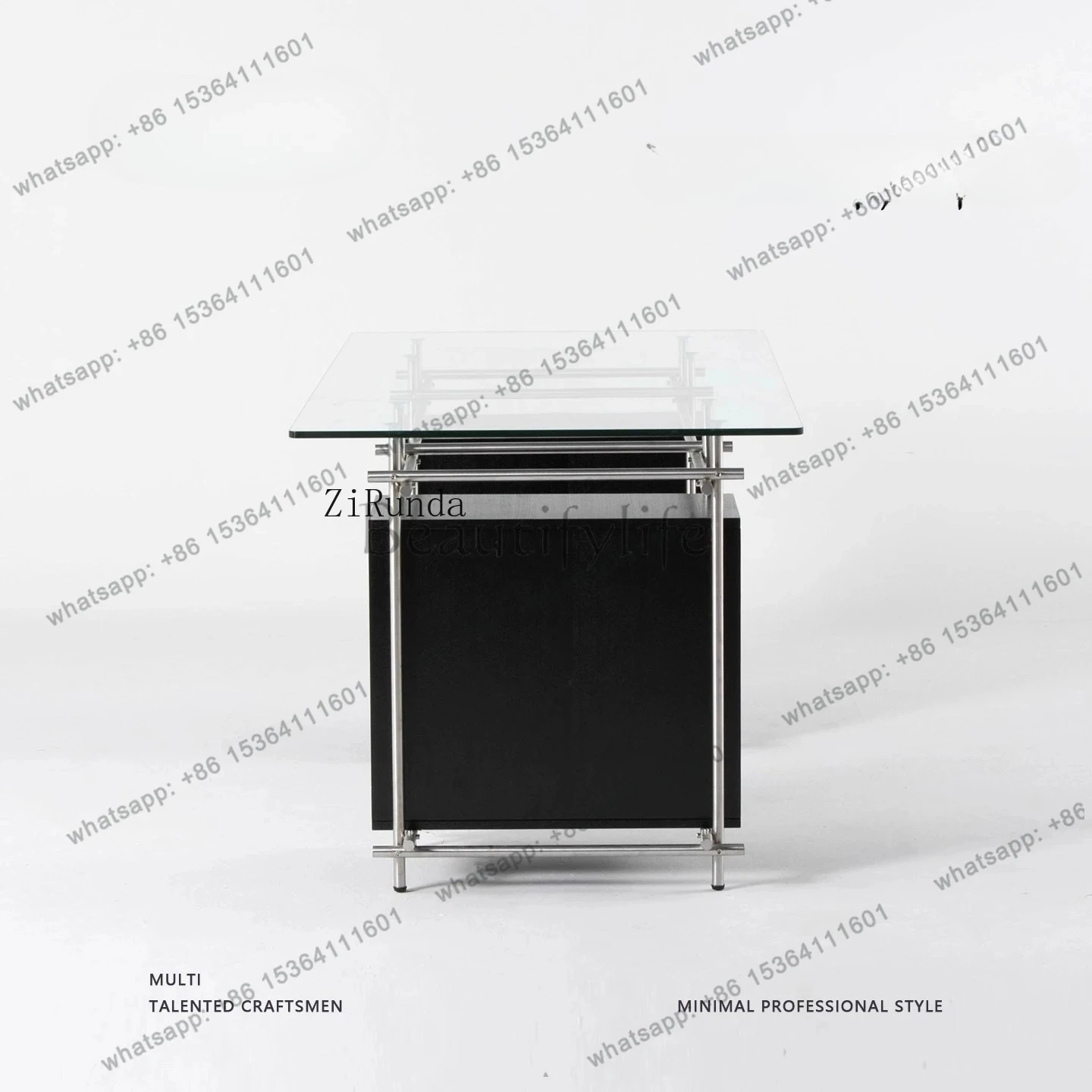 مكتب من الزجاج المقسى البسيط، مكتب من الفولاذ المقاوم للصدأ، منضدة عمل طويلة