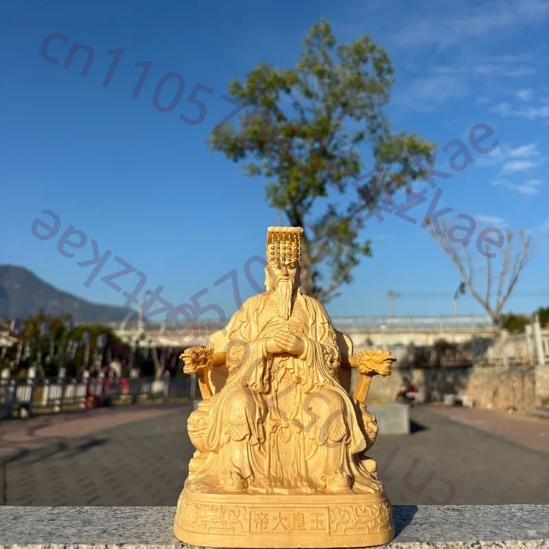 

Статуэтка императора из дерева хиноки ручной работы - 7/12 дюймов, фигурка тайтского божества на троне-драконе для декора храма и дома