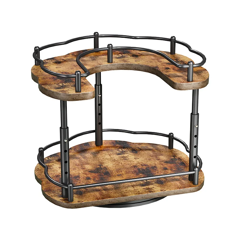 

2 Tier Rotatable Seasoning Rack Adjustable Height Turntable Condiments Organization U-shape Turntable Stand for Dining Table
