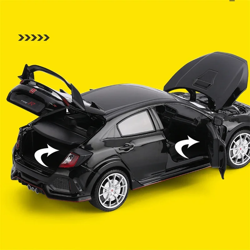 1:24 HONDA CIVIC TYPE R Alloy Sports Car Model Diecast & Toy Vehicle Metal Racing Car Model Sound and Light Collection Kids Gift