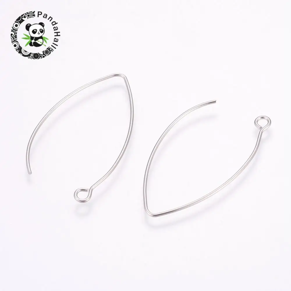 304 Stainless Steel Hoop Earrings, Stainless Steel Color, 41x22x1mm, Hole: 2mm