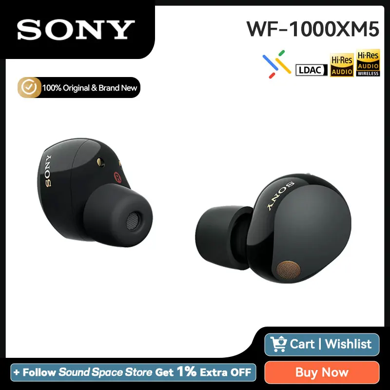 SONY WF 1000XM5 Wireless Noise Cancelling Earbuds Bluetooth 5.3 Earphones Hi-Res LDAC SBC Dual Connection IPX4 24hrs Playtime