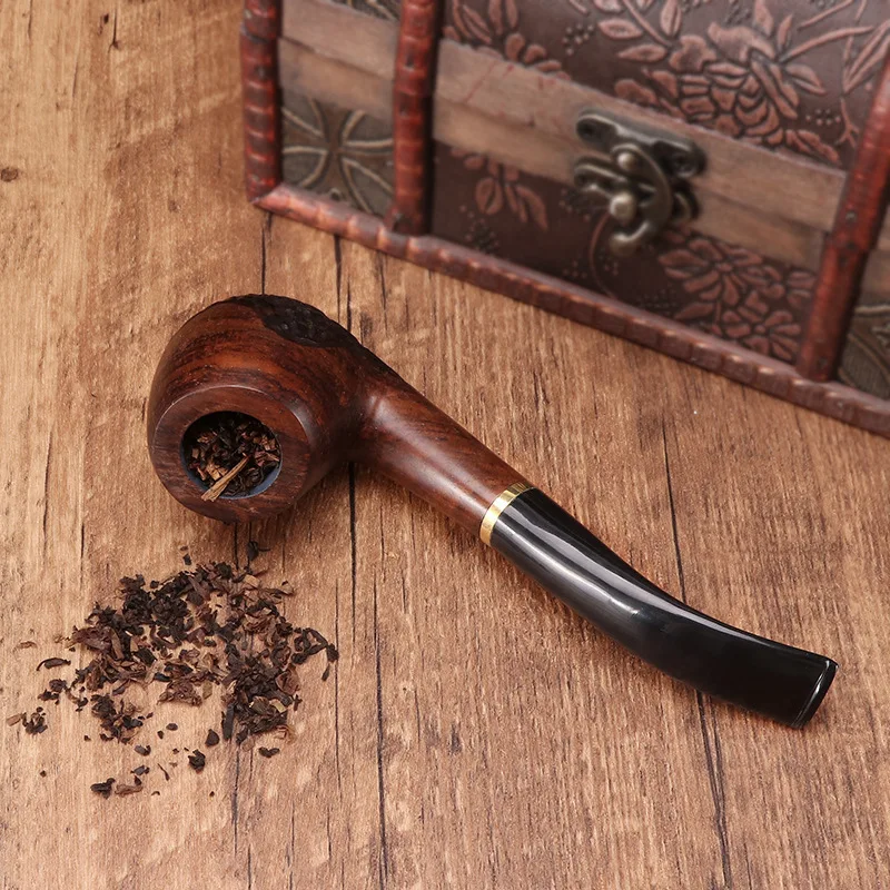 

New Natural Ebony Wood Straight Wooden Tobacco Pipe Smoking Pipe Apple Pipe 9mm Filter Smoker Gift For Father Boyfriend Smoking