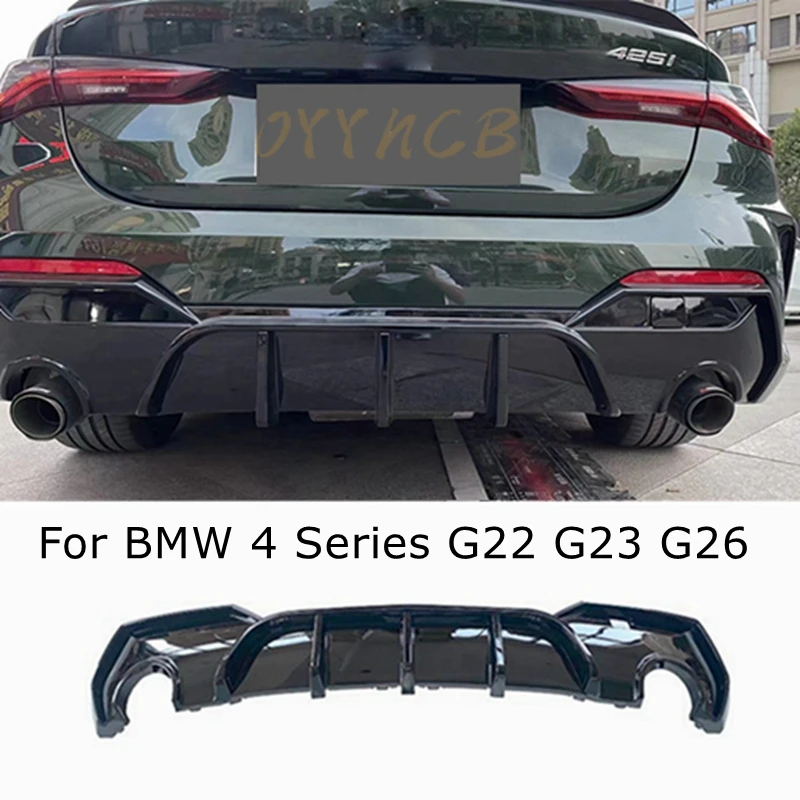 FOR BMW 4 Series G22 G23 G26 420i 430i 435i M440i 2-Door M Performance Rear Bumper LED Light Bright Black Rear Diffuser 2020+