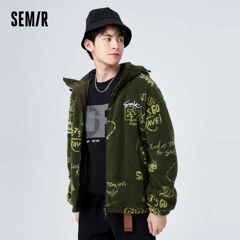 Semir Jacket Men Winter Fashion All-Over Print Faux Shearling Street Style Trendy Hooded Loose Top