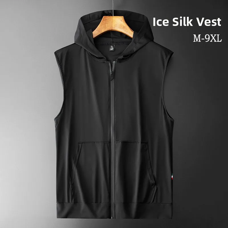

Ice Silk Quick Dry Fitness Hoodie Tank Top Men Summer American Trendy Brand Sleeveless Sports Vest plus Size RGA Clothing