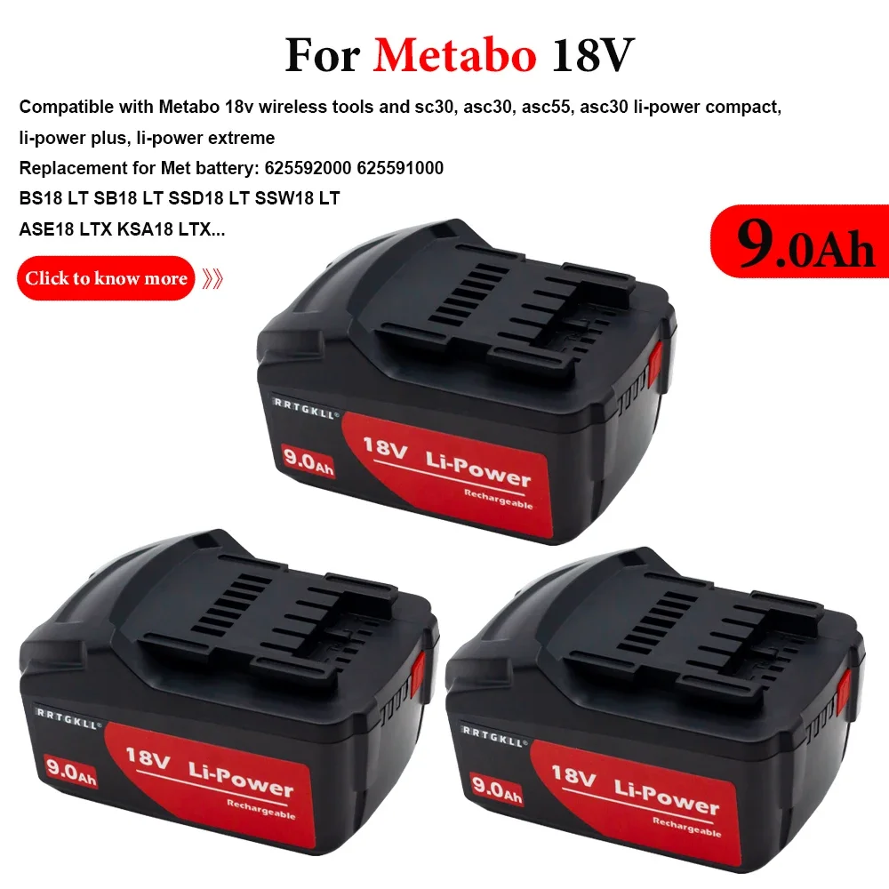 Latest Upgraded Battery for Metabo 18V Power Tools Drill Driver Wrench Hammer Grinder Li-ion for Metabo 18V Battery Asc55 Asc30