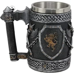 Large Medieval Coat of Arms English Lion Heraldry Shields and Crossed Axes Tankard Beer Mug Coffee Cups and Mugs for Gift