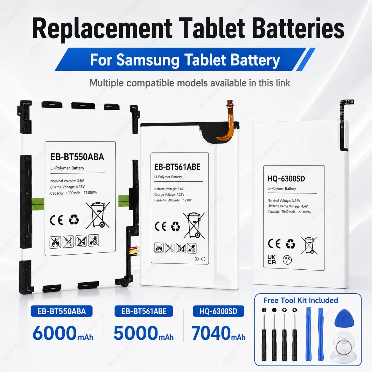EB-BT550ABE EB-BT561ABE Battery for Samsung Galaxy Tab A 9.7 SM-T550 / Tab E 9.6 SM-T560 T561, High Capacity Tablet Batteria