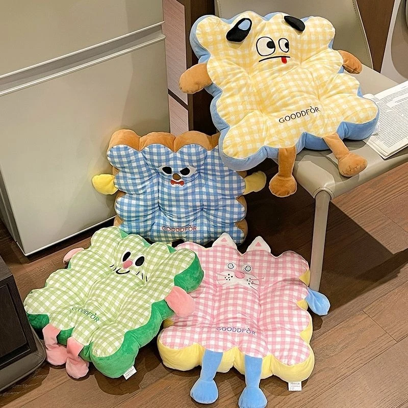 Comfy Cartoon Toast Grid-Shaped Seat & Back Cushion – Students Working People Casual Cushion Pillow for Home/Office/Car