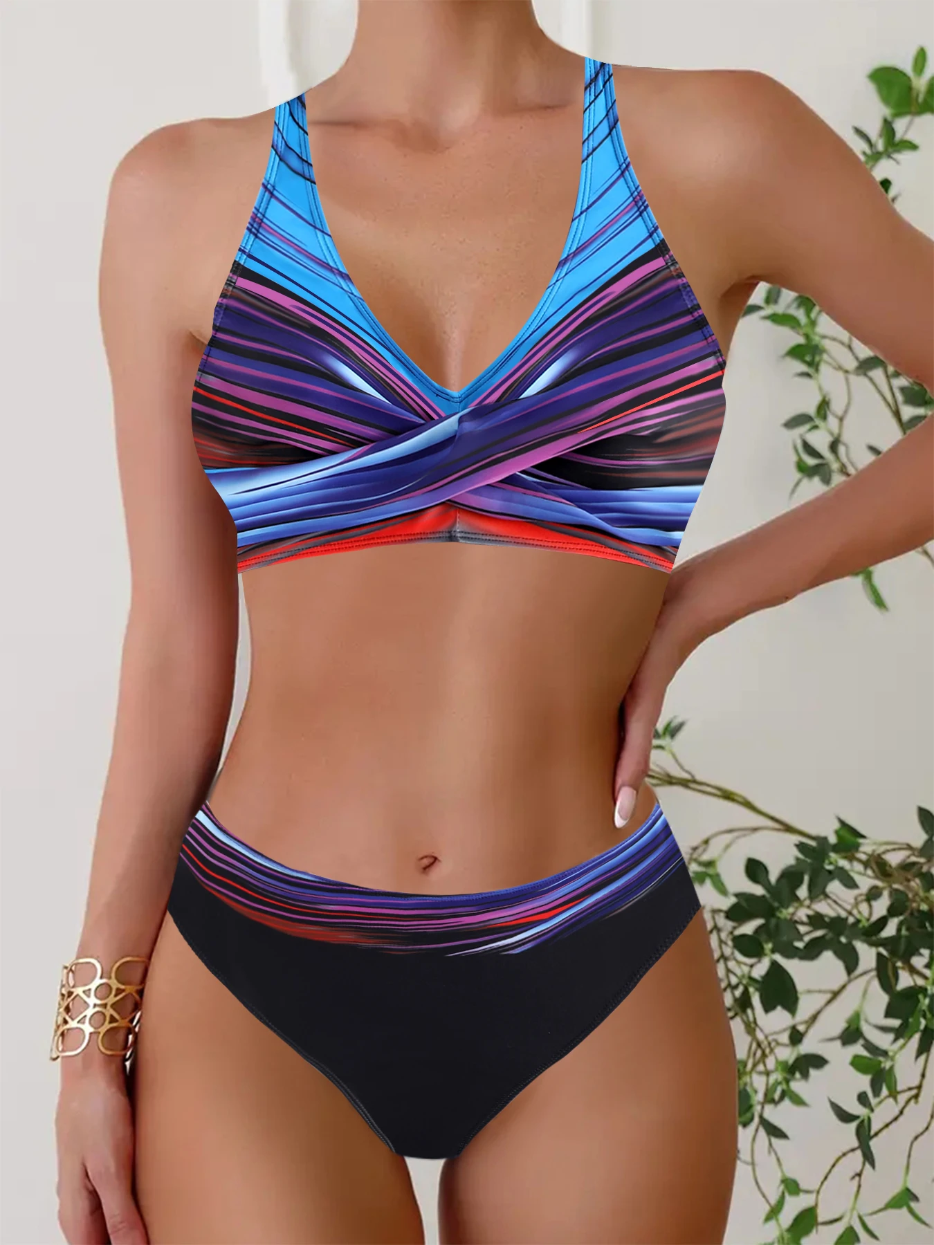 Dwuczęściowy strój kąpielowy bikini dla kobiet letni seksowny tankini patchworkowy wielokolorowy seksowny strój kąpielowy bikini wakacyjny letni kostium kąpielowy