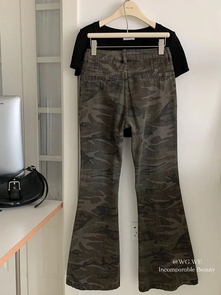 Harajuku Bell Bottoms 90s Baggy Basic Camouflage High Waist Camo Cargo Jeans Classical Cotton Denim Trousers Casual High Quality