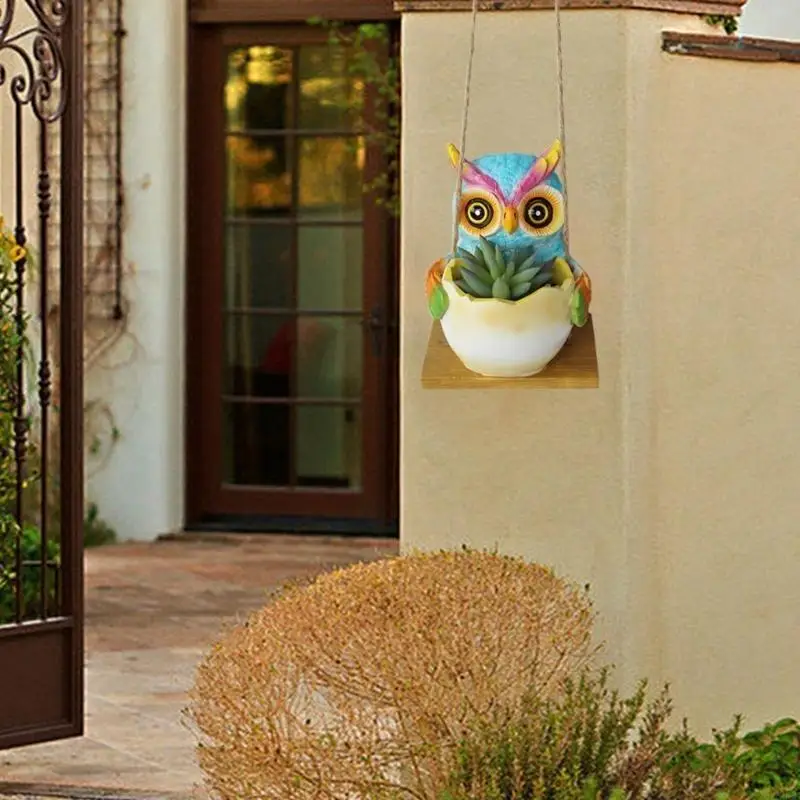 G92C Unique Owl Hanging Planter for Indoor Plant Decorative Resin Flower Pots for Succulents and Small Green Plant