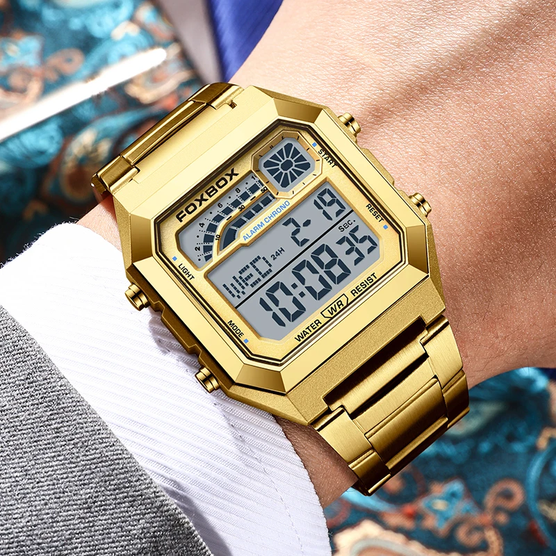 FOXBOX 2025 Men's watches Luxury LED Luminous Date Wristwatch Waterproof clock Casual quartz wristwatch watches for men reloj