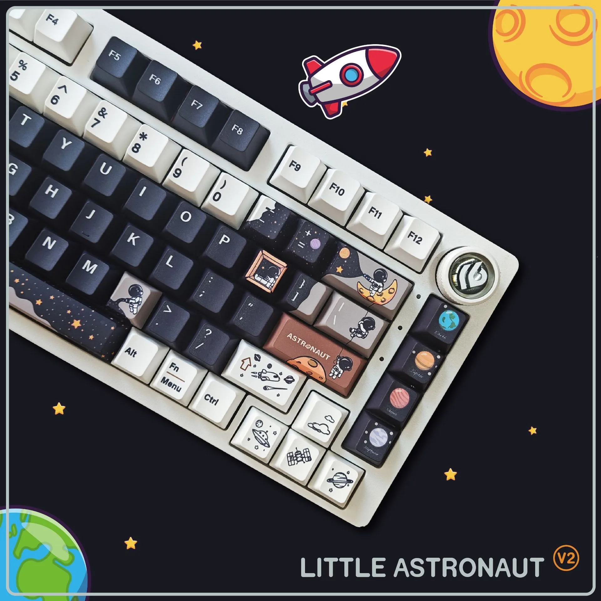 Space theme five-sided sublimation original high blackout PBT keycaps custom keyboard wooting