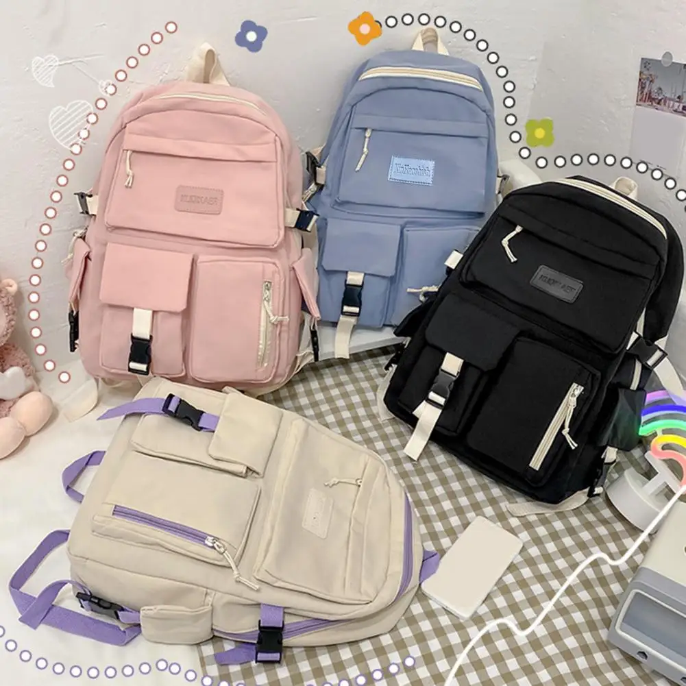 Canvas Backpack for Women Canvas School Backpack with Capacity for Students Lightweight Waterproof Travel Bag with Zipper Simple