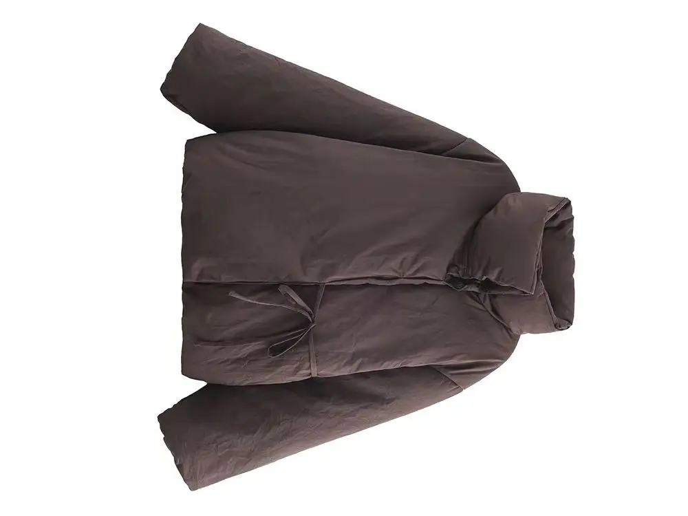 

HH Winter Woman Casual High Collar Long Sleeve Slim Street Coat Women Cotton Clothes Fashion Single-Breasted Lace-Up Brown Short