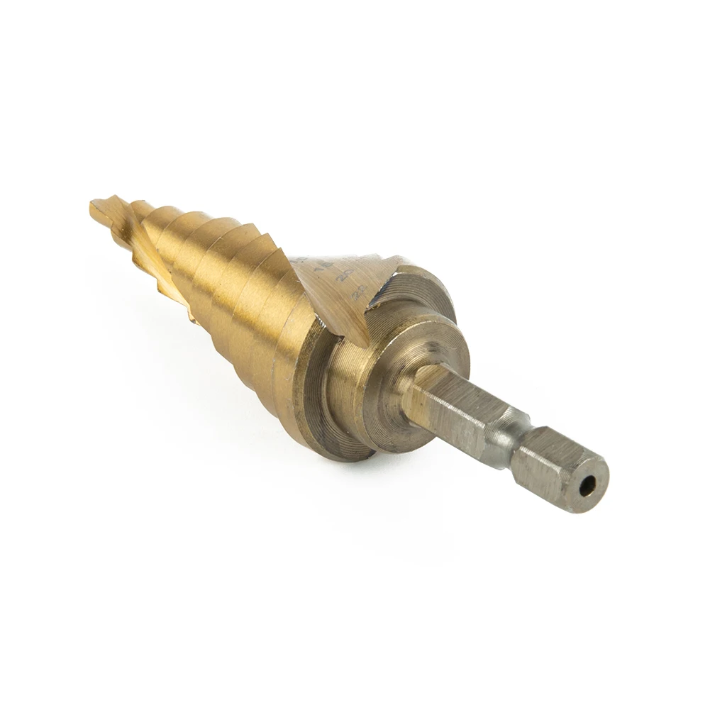 

Part Step Drill Bit HSS Spiral Fluted Step Cone Titanium Coated Wood 4-22mm Drill Bit Insulation Boards Replacement