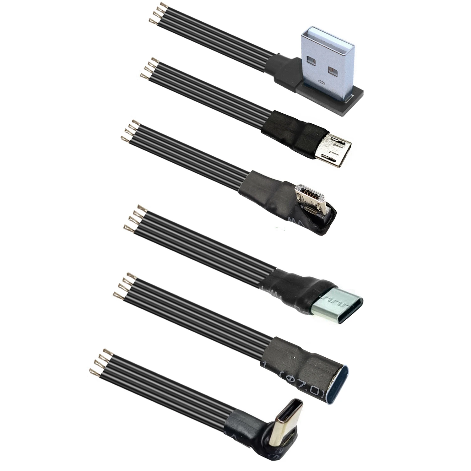 2PCS 5V USB Micro Mini Type C Male Plug 4 Pin to Bare Wire Open End Power Wire Connector USB-C Repair Power Charging Cable 26AW