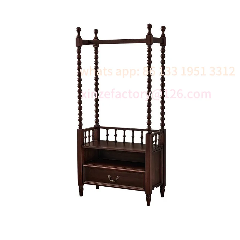 

Customizable Hanger Home Vintage French Lichen Bedroom Shelf Floor to Floor Hanger Functional Storage Integrated Coat Rack Drawe