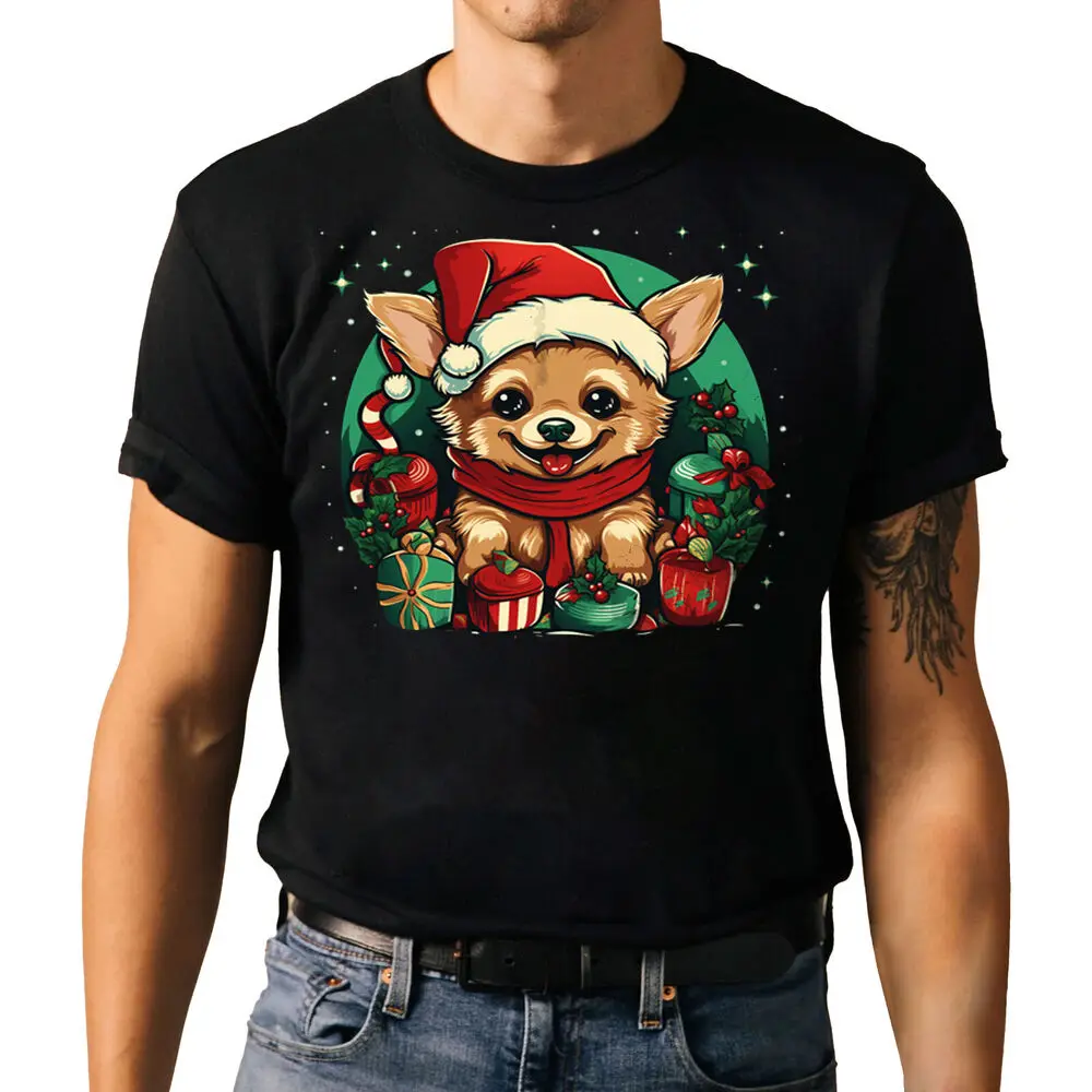 Cute Chihuahua Christmas T-shirt - Xmas Santa Hat Tee Shirt Anime Graphic T-shirts Y2K Tops Unisex Summer Short Sleeve